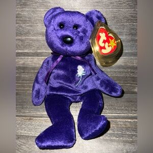 Ty Beanie Baby Princess Plush Bear with White Rose